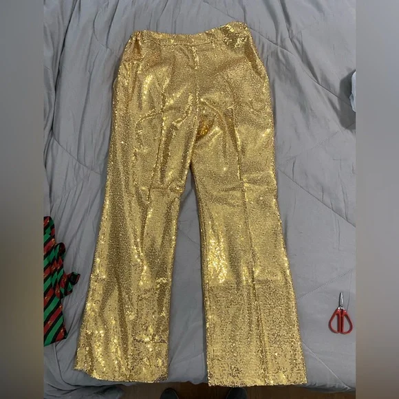 Gold Sequined Women's Pantsuit Jacket Pants Size Large NWT Fully Lined - Picture 14 of 16